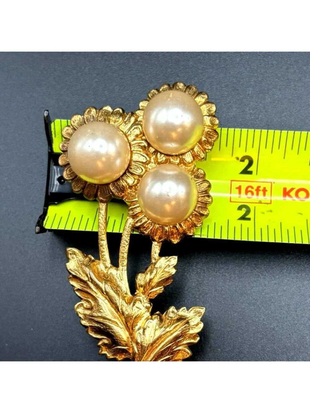 Vintage MCM Gold Faux Pearl Sunflower Brooch Pin Cottagecore Flower Bouquet